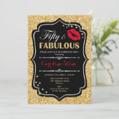 50ste verjaardag - Fifty Fabulous Goud Zwart Rood Kaart (Staand voorkant)