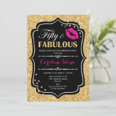 50ste verjaardag - Fifty Fabulous Goud Zwart Roze Kaart (Staand voorkant)