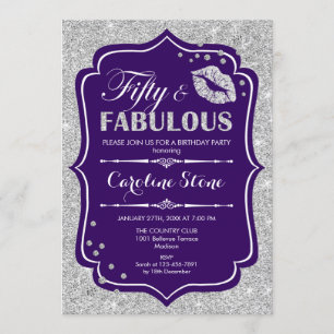 50ste verjaardag - Fifty Fabulous Paarse Silver Kaart