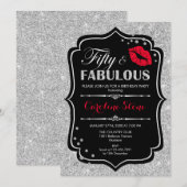 50ste verjaardag - Fifty Fabulous Zwart Rood Zilve Kaart (Voorkant / Achterkant)