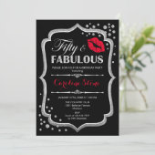 50ste verjaardag - Fifty Fabulous Zwart Rood Zilve Kaart (Staand voorkant)