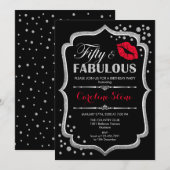 50ste verjaardag - Fifty Fabulous Zwart Rood Zilve Kaart (Voorkant / Achterkant)