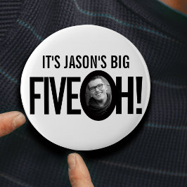 50ste verjaardag Five oh naam foto zwart wit Ronde Button 5,7 Cm