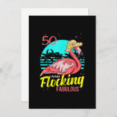 50ste verjaardag, flamingo met hoed, palmbomen zon kaart (Voorkant / Achterkant)