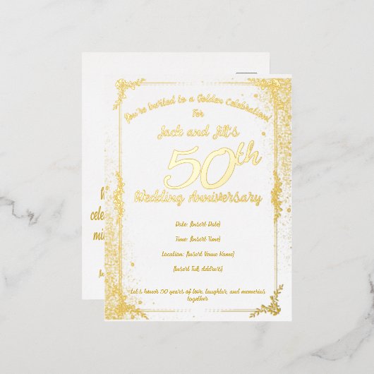 50ste verjaardag Folie uitnodigingskaart Folie Uitnodiging Briefkaart (Voorkant / Achterkant)