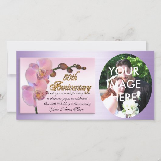 50ste verjaardag foto Dank je wel Roze Orchideeën Bedankkaart (Voorkant)