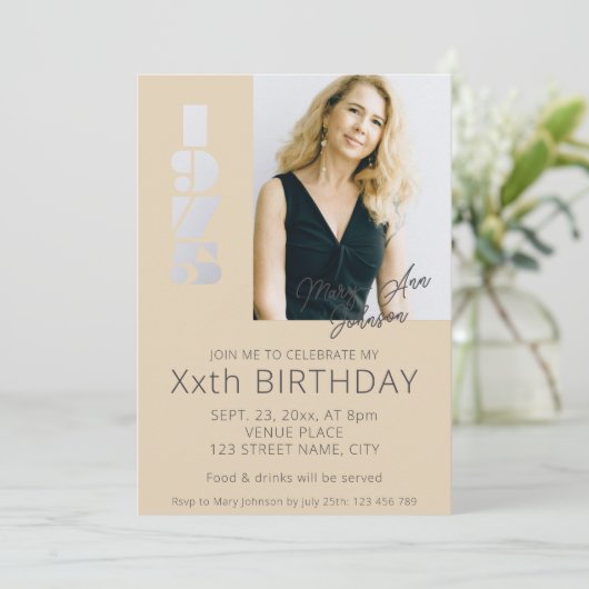 50ste verjaardag foto geboren in 1975 beige kaart (Staand voorkant)