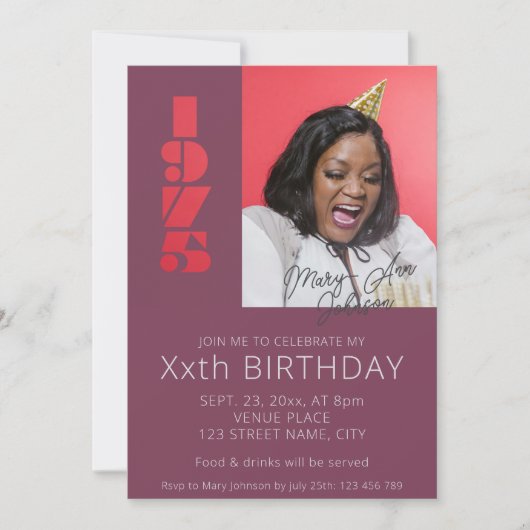 50ste verjaardag foto geboren in 1975 paarse kaart (Voorkant)