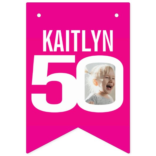 50ste verjaardag foto roze wit vlaggetjes (Eerste vlag)