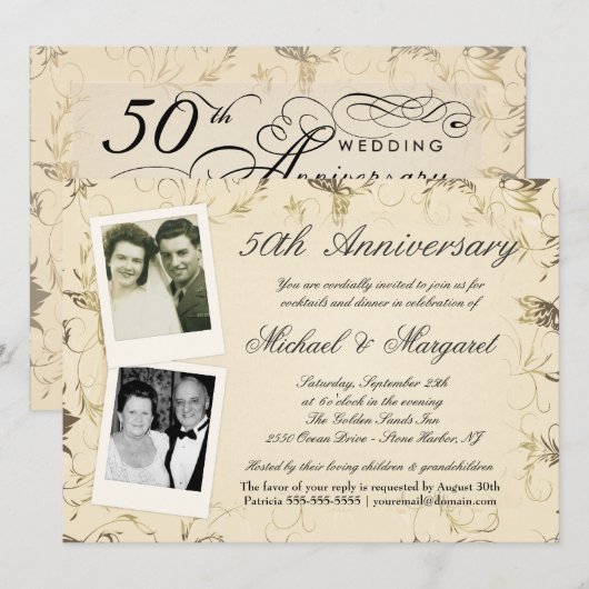 50ste verjaardag - Foto uitnodigingen - Toen en nu (Voorkant / Achterkant)