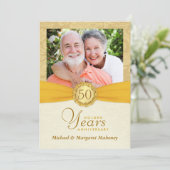 50ste verjaardag Foto uitnodigingen Vintage Damast (Staand voorkant)