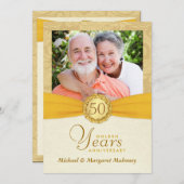 50ste verjaardag Foto uitnodigingen Vintage Damast (Voorkant / Achterkant)