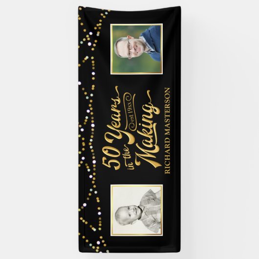 50ste verjaardag | Foto's en foto's | Zwart en gou Spandoek (Verticaal)