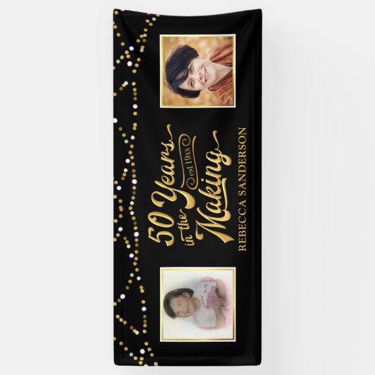 50ste verjaardag | Foto's en foto's | Zwart en gou Spandoek (Verticaal)