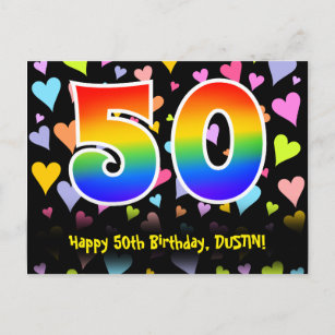 50ste verjaardag: Fun Hearts Pattern, Rainbow 50 Briefkaart