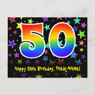 50ste verjaardag: Fun Stars Pattern, Rainbow 50, N Briefkaart