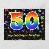 50ste verjaardag: Fun Stars Pattern, Rainbow 50, N Briefkaart (Voorkant)