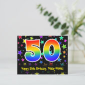 50ste verjaardag: Fun Stars Pattern, Rainbow 50, N Briefkaart (Staand voorkant)