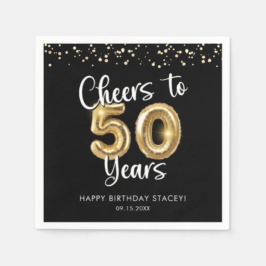 50ste verjaardag gejuich voor 50 jaar zwart goud servet (Voorkant)