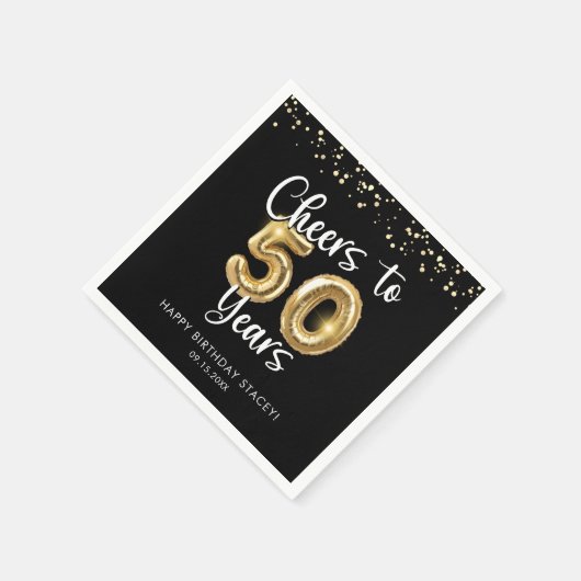 50ste verjaardag gejuich voor 50 jaar zwart goud servet (Hoek)
