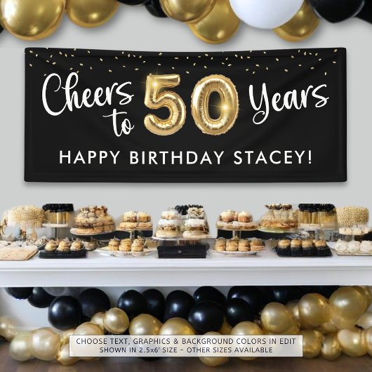 50ste verjaardag gejuich voor 50 jaar zwart goud spandoek