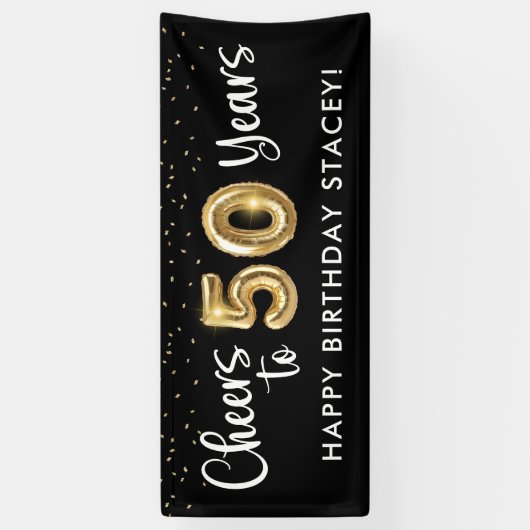 50ste verjaardag gejuich voor 50 jaar zwart goud spandoek (Verticaal)