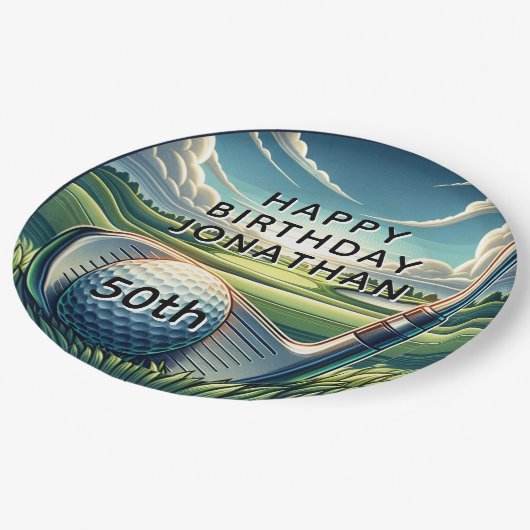 50ste verjaardag golf viering papieren bordje (Gekanteld)