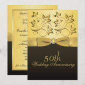 50ste verjaardag Goud en Zwart Bloemig Gejewelled Kaart (Voorkant / Achterkant)