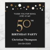 50ste verjaardag, goud en zwart thema, dank je wijn etiket (Enkel label)