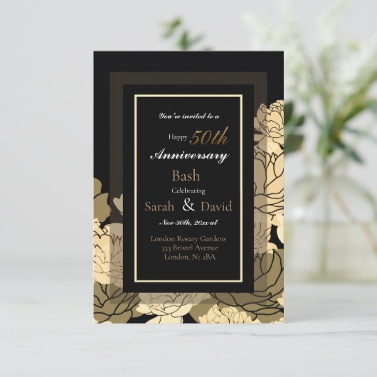 50ste verjaardag Goud, Geel & Tan roos Print Kaart (Staand voorkant)