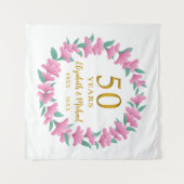 50ste verjaardag Gouden Bloemenkrans Roze Wandkleed (Voorkant (horizontaal))