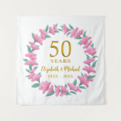 50ste verjaardag Gouden Bloemenkrans Roze Wandkleed (Voorkant)