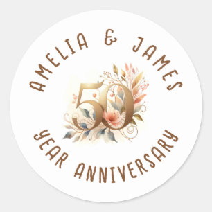 50ste verjaardag Gouden Bruiloft Bloem Ronde Sticker