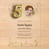 50ste verjaardag gouden foto sterren Clear Acryl Uitnodigingen (Voorkant)