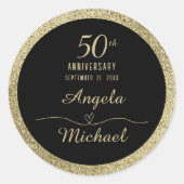50ste verjaardag Gouden Glans Zwarte Stijlvolle Gl Ronde Sticker (Voorkant)