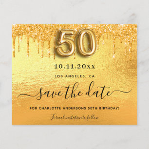 50ste verjaardag gouden glitter budget save the da flyer