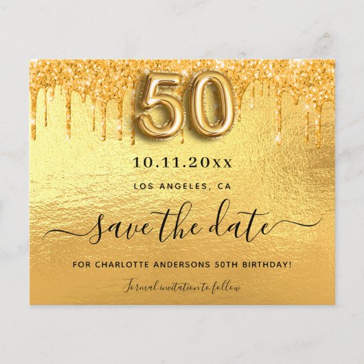 50ste verjaardag gouden glitter budget save the da flyer (Voorkant)
