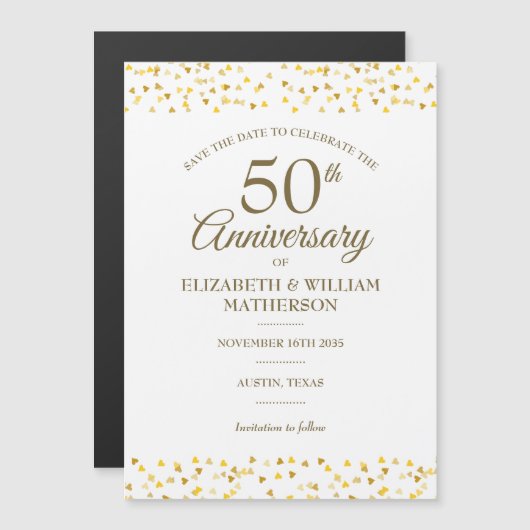 50ste verjaardag Gouden Harten Save the Date  Magnetische Uitnodiging (Voorkant / Achterkant)