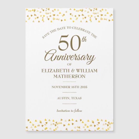 50ste verjaardag Gouden Harten Save the Date  Magnetische Uitnodiging (Voorkant)