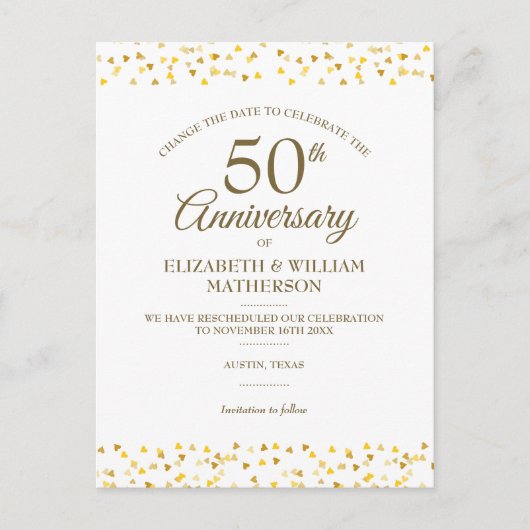 50ste verjaardag Gouden Harten Wijzig de datum Aankondigingskaart (Voorkant)