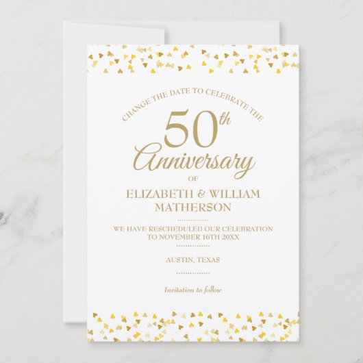 50ste verjaardag Gouden Harten Wijzig de datum Kaart (Voorkant)