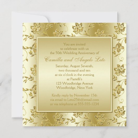 50ste verjaardag Gouden NEP Glitter Uitnodiging (Achterkant)