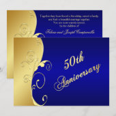 50ste verjaardag Gouden rollen met marineblauw Kaart (Voorkant / Achterkant)