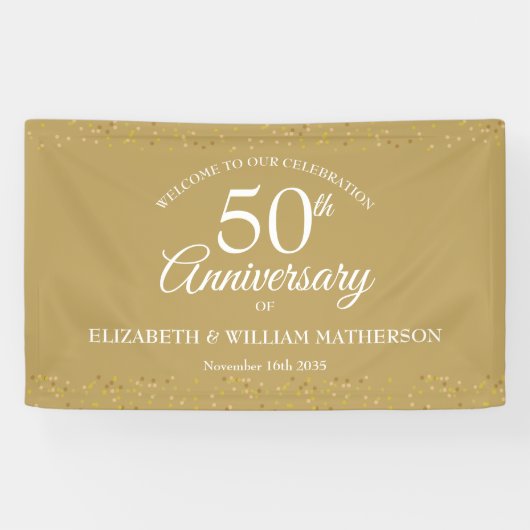 50ste verjaardag Gouden Stof Confetti Welkom Spandoek (Horizontaal)