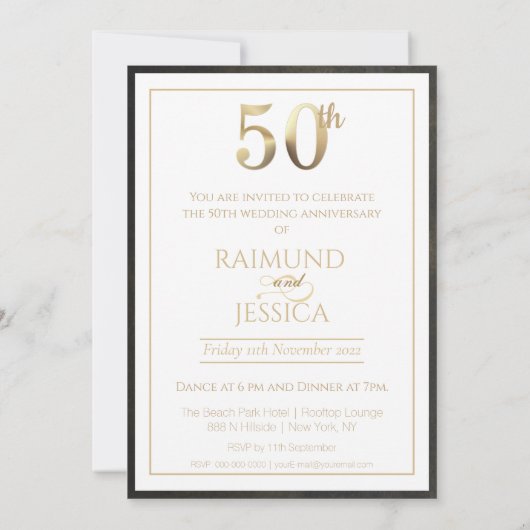 50ste verjaardag Gouden Stof Uitnodiging (Achterkant)