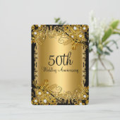 50ste verjaardag Gouden Zwarte Diamanten Bloemensw Kaart (Staand voorkant)