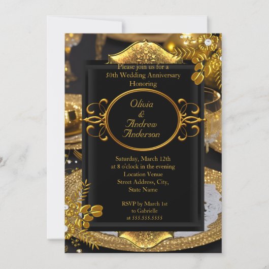 50ste verjaardag Gouden Zwarte Diamanten Dinner Pa Kaart (Voorkant)