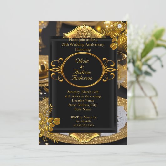 50ste verjaardag Gouden Zwarte Diamanten Dinner Pa Kaart (Staand voorkant)