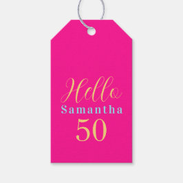 50ste verjaardag Hallo 50 Roze feestje Cadeaulabel