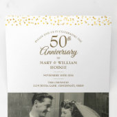 50ste verjaardag Hart Confetti Huwelijksfoto Drieluik Uitnodiging (Binnenzijde eerst)